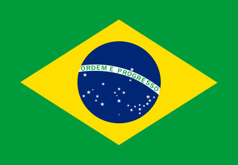Fototapeta premium Classic flag Brazil. Official flag Brazil with size proportions and original color. Standard color and size. Independence Day. Banner template. National flag of Brazil with coat arms.