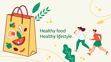 Fototapeta premium vector illustration of shopping bag promotes concepts of healthy food and lifestyle