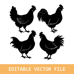 silhouettes of hen chicken. vector Illustration set