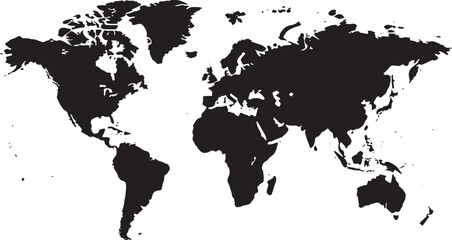 World map on white background. World map template with continents, North and South America, Europe and Asia, Africa and Australia