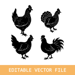 Set of icons chicken, vector graphics 