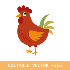 The hen hatch eggs in the nest. Flat vector illustration