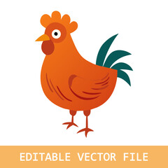 Cute chicken, hen cartoon coloring page for children education