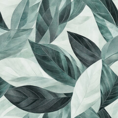 Teal leafy pattern overlapping stylized leaves creating an abstract, nature-inspired backdrop
