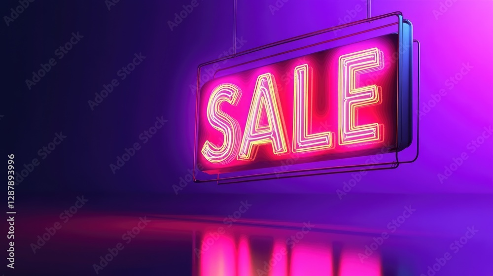 Fototapete a digital rendering of a glowing sale sign floating above a minimalist background.