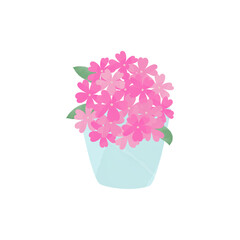Illustration of pink flowers in aa pot