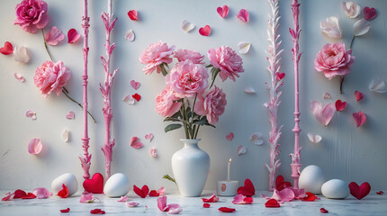 Elegant red white and pink flowers placed on an abstract white backdrop offering a fresh and lively touch to your home decor with a bold centerpiece floral botanical wallpaper