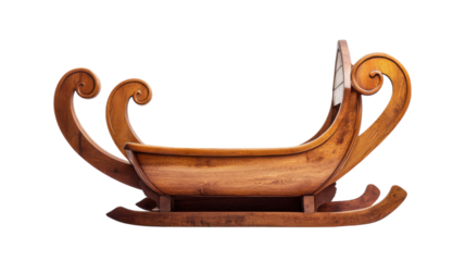 Elegant wooden sleigh handcrafted with intricate designs showcasing traditional craftsmanship