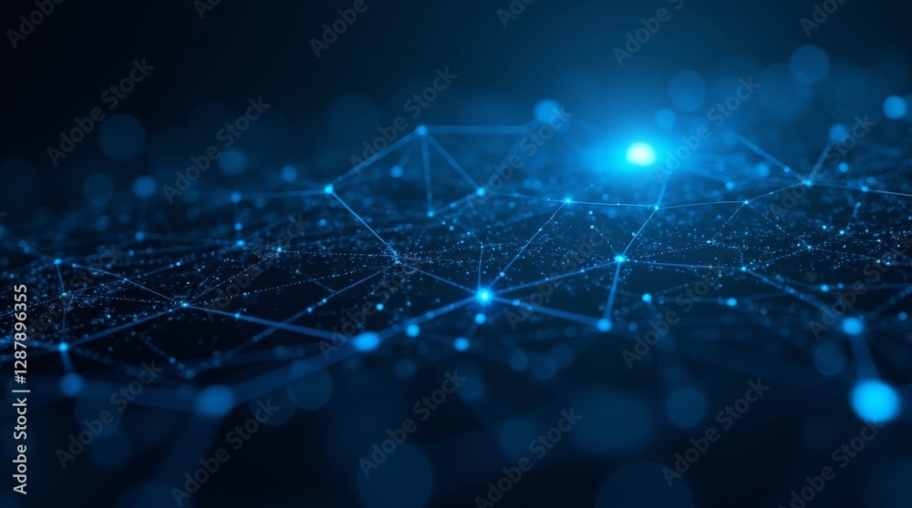 Fototapete glowing blue digital network with connected dots and lines. abstract technology background for inter