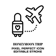 Honeymoon trip symbol, featuring an editable stroke outline icon isolated on white background flat vector illustration. Pixel perfect