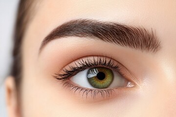 Obraz premium Symmetrical close up of a green eye with striking details and natural beauty features. Generative AI