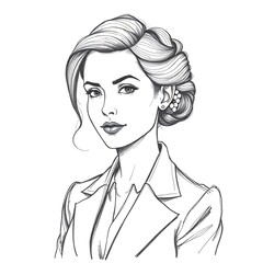 Classic Black and White Engraving-Style Sketch of a Suffragette Politician or Businesswoman with Strong and Determined Expression