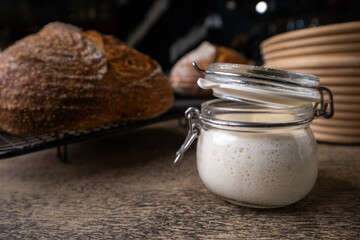 Fermenting Sourdough Starter Wild Yeast in a Kitchen Jar.