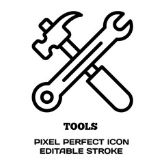 wrench and screwdriver symbol, featuring an editable stroke outline icon isolated on white background flat vector illustration. Pixel perfect