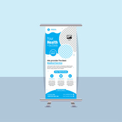 Medical Roll up banner stand template design, Corporate rollup banner design template, Healthcare rollup banner design template.