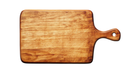 Wooden cutting board on a white background, showcasing its natural grain and smooth surface for culinary use and food preparation