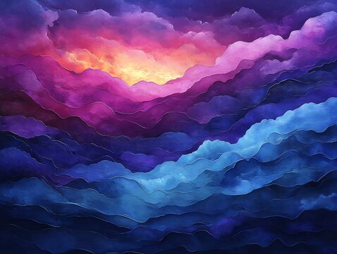 Vibrant sunset hues paint dreamy cloudscape abstract art. AI Generated