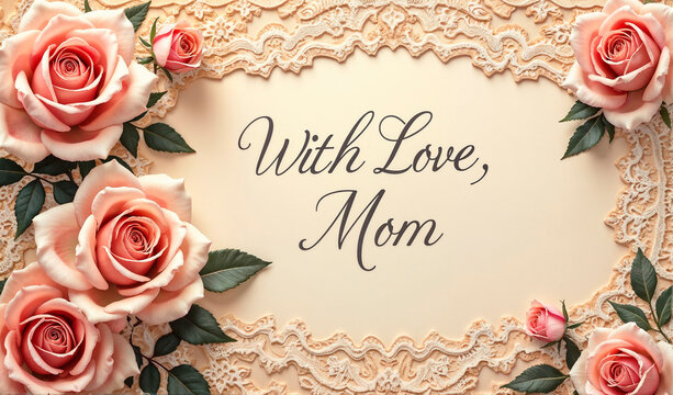Elegant Mother's Day card with pink roses and heartfelt message