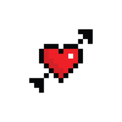 love heart with arrow  symbol happy valentine's day 8 bit icon vector pixel art game love you heart greeting card icon 14 february cupid arrow