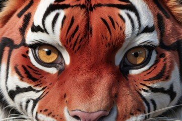 Close-up of a tiger's intense gaze, showcasing its orange fur, black stripes, and piercing amber eyes.