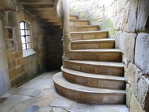 Stone spiral stairs, castle interior