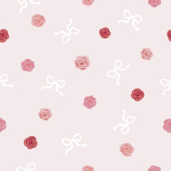 roses and bows seamless pattern , vector , illustration