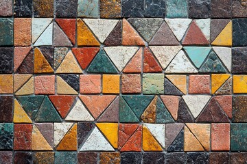 Fototapeta premium Colorful mosaic pattern featuring diverse geometric shapes in a vibrant design