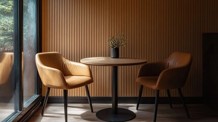 Small private meeting room with a compact table, comfortable chairs, and a clean, modern aesthetic.
