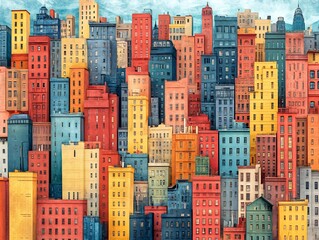 Vibrant city skyline painted with joyful colors. AI Generated
