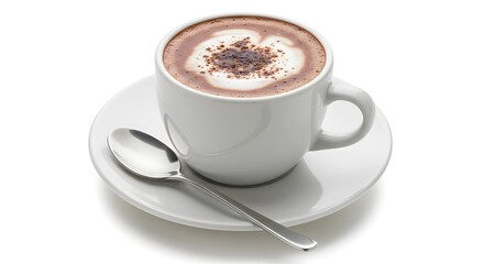 Obraz premium Hot Chocolate in White Ceramic Cup with Cocoa Powder on Top