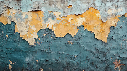 Obraz premium Textured Wall: An eye-level shot captures a weathered wall. The surface reveals layers of peeling paint, revealing textures. This abstract image of a wall is an interesting backdrop.