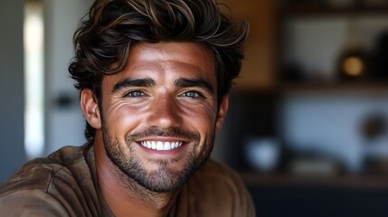 Fototapeta premium Man Smiling, Close Up Portrait