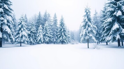 Naklejka premium Snow covered pine trees in a winter wonderland, with a serene and peaceful scene, snowy, quiet, white