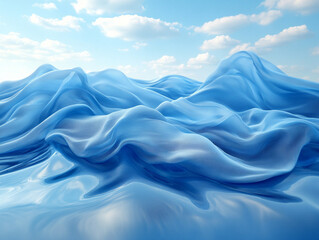 Fototapeta premium Waves of fabric flowing in a tranquil blue landscape
