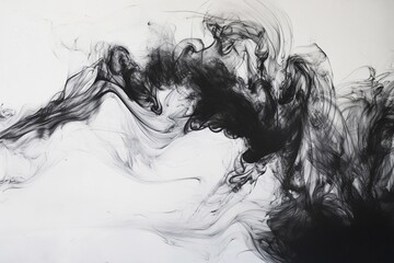 Fototapeta premium Elegant black smoke swirls create dynamic abstract patterns on a white background