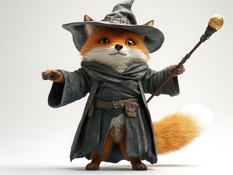 Magical fox wizard casting spells fantasy realm digital art whimsical