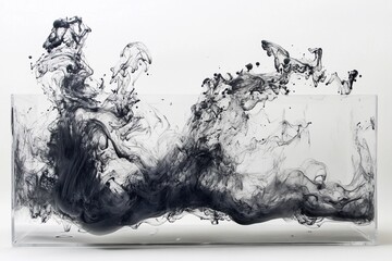 Fototapeta premium Elegant black smoke swirls create dynamic abstract patterns on a white background