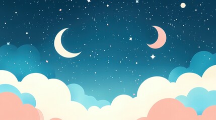 Sweet dreams are made of this! ✨ Two crescent moons and fluffy clouds paint a serene night sky.