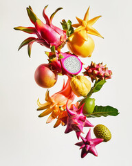 Still life arrangement of fresh, vibrant tropical fruits