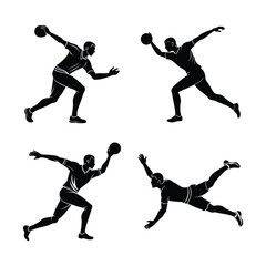 Set of Black Silhouette Basketball Players Isolated on White Background.