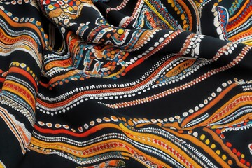 Colorful Paisley Patterned Fabric with Wave Pattern Design. Intricate Patterns, Colorful Print