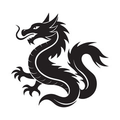 Naklejka premium A bold, stylized silhouette of an Asian dragon, perfect for logo design, graphic design, or any project requiring a strong, symbolic image.