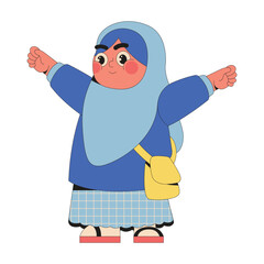 Happy Muslim Girl With Sling Bag Cartoon Illustration