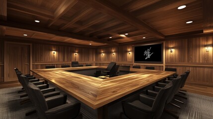 Elegant Wooden Conference Room with Modern Design and Technology