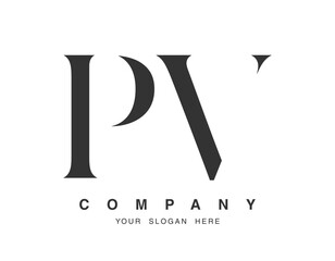 PV logo design. Initial letter p and v serif font style. Creative classic company name typography. Trendy logotype or identity.