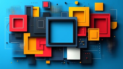 Vibrant layered squares boldly arranged create a dynamic abstract composition. AI Generated