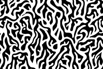 Seamless Black and White Organic Pattern with Interlocking Shapes