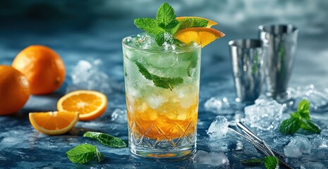 Fototapeta premium Refreshing Mint and Orange Cocktail
