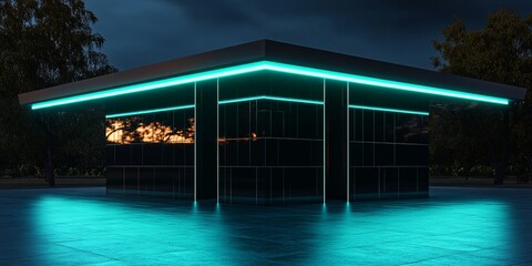 Luxury hotel pool reflects the city night sky