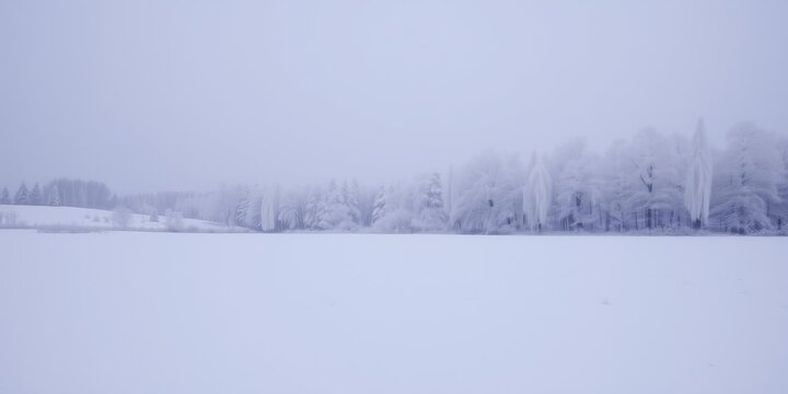 Tranquil winter scene with frosted trees and snow-covered ground, calm, winter wonderland, landscape